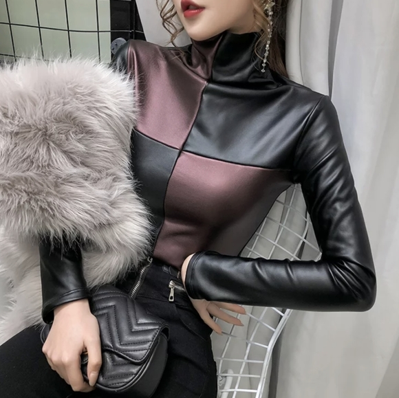 NWT Fall Faux Leather Turtleneck S:Small - Picture 6 of 13